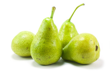 four pears over white