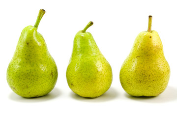 three pears isolated over white