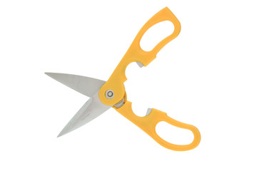Stainless steel kitchen scissors on white background