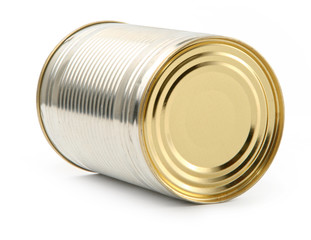 food tin can on white background, natural shadow underneath..