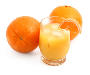 freshly squeezed orange juice on white background, 