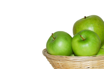 A few green apple's in the basket on the white background