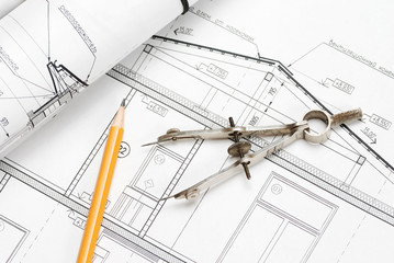 Tools over house plan blueprints