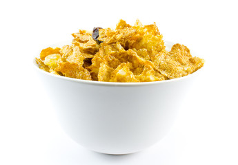 cornflakes in bowl isolated over white background