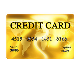 Golden credit card on white background