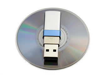 Usb flash memory on MD, close-up, isolated on white backround