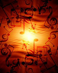 Glowing sunset with musical notes