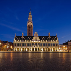 Fototapeta na wymiar View at Ladeuzeplein in Leuven (Belgium) in twilight
