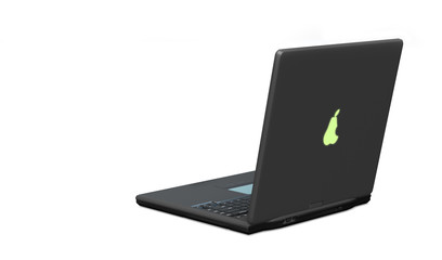ordinateur portable avec un logo en forme de poire