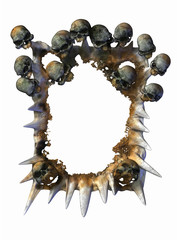 3d rendered frame with skulls on it; isolated, detailed textures