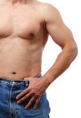 Torso of a man wering jeans isolated on white