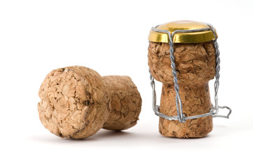 Macro picture of 2 champagne corks.