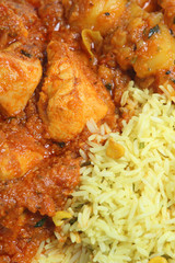 Chicken curry with vegetables and lemon rice
