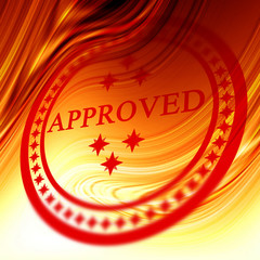 Red approved stamp on fire background