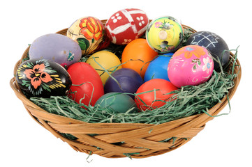 Basket with hand painted easter eggs