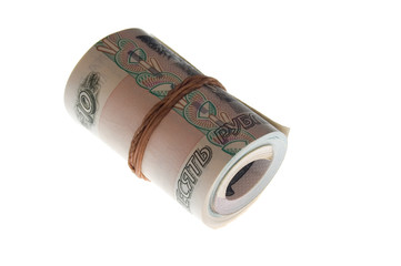 Pack of money curtailed into a ringlet. Isolate on white