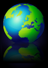 Globe terrestre sur fond noir (reflet métal)