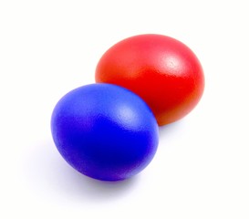 Two colored Easter egg on white background