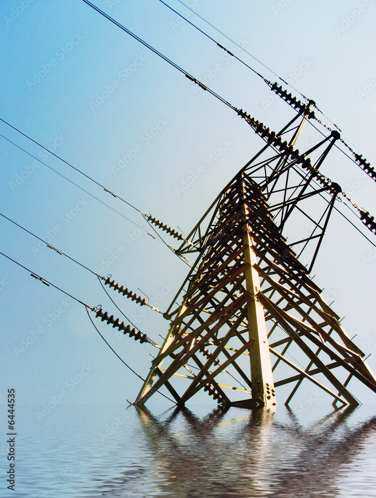 Wall mural Simulation of flood waters around an electricity pylon