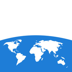 Outline map of world on blue and white