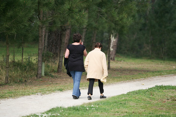 Fototapeta premium femmes entrain de marcher sur un chemin forestier