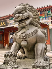 Foto op Canvas Leeuwstandbeeld in het Zomerpaleis in Peking, China © Jgz
