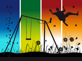 People on nature, summer, swing, silhouette