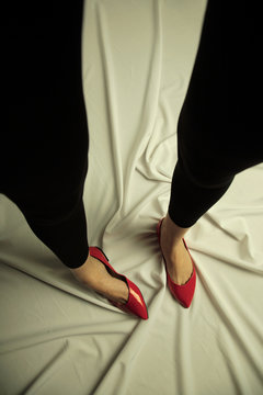 Concept advertising footwear. Studio photo