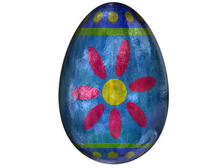 A 3d easter egg with colorful knitted aluminium foil over white.