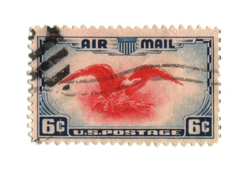 Old postage stamp from USA six cent - obrazy, fototapety, plakaty