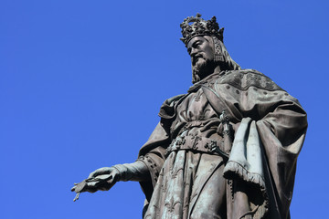 Fototapeta na wymiar Statue of Charles IV in Knights of the Cross Square, Prague