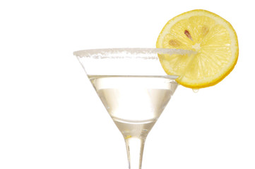 A martini decorated with a lemon. 