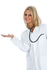 young doctor with stethoscope on isolated background