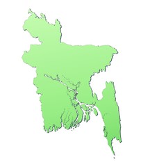 Bangladesh map filled with light green gradient