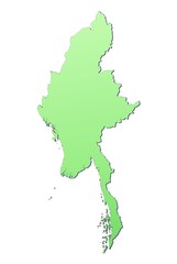 Burma map filled with light green gradient