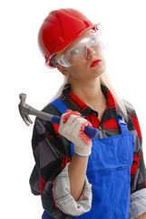 female construction worker in dungarees