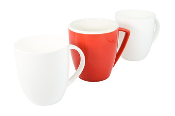 Set of three coffee mugs isolated on white background