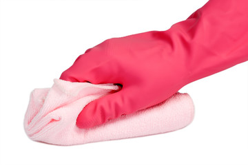 Reinigungsutensilien auf weissem Hintergrund