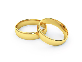	Wedding golden rings one over another. Isolated.