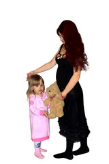 Portrait of the woman with a daughter on a white background