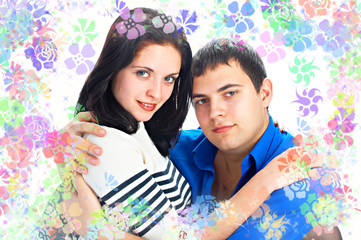 loving couple of the young people on white background
