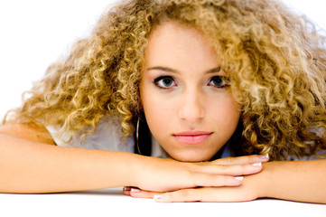 An attractive young woman with great curly hair 