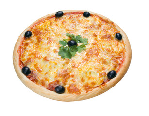 Tasty Italian pizza, isolated on white background.