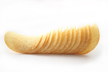 On a photo potato chips. The photo is isolated.