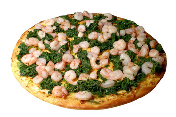Pizza schrimps spinat