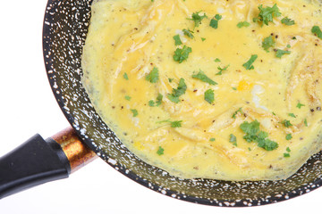 Omelet in cooking pan
