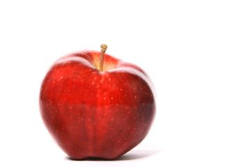 A single ripe red apple, over white.