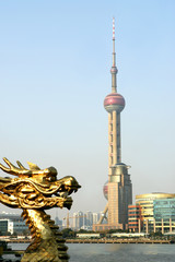 View of Pudong and Chinese Dragon, Shanghai, China