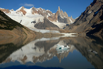 Mount Cerro Torre from lake Torre. Patagonia, Argentina