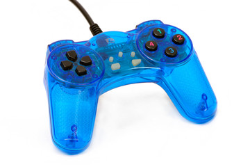 Blue game controller isolated on white. Clipping path included.